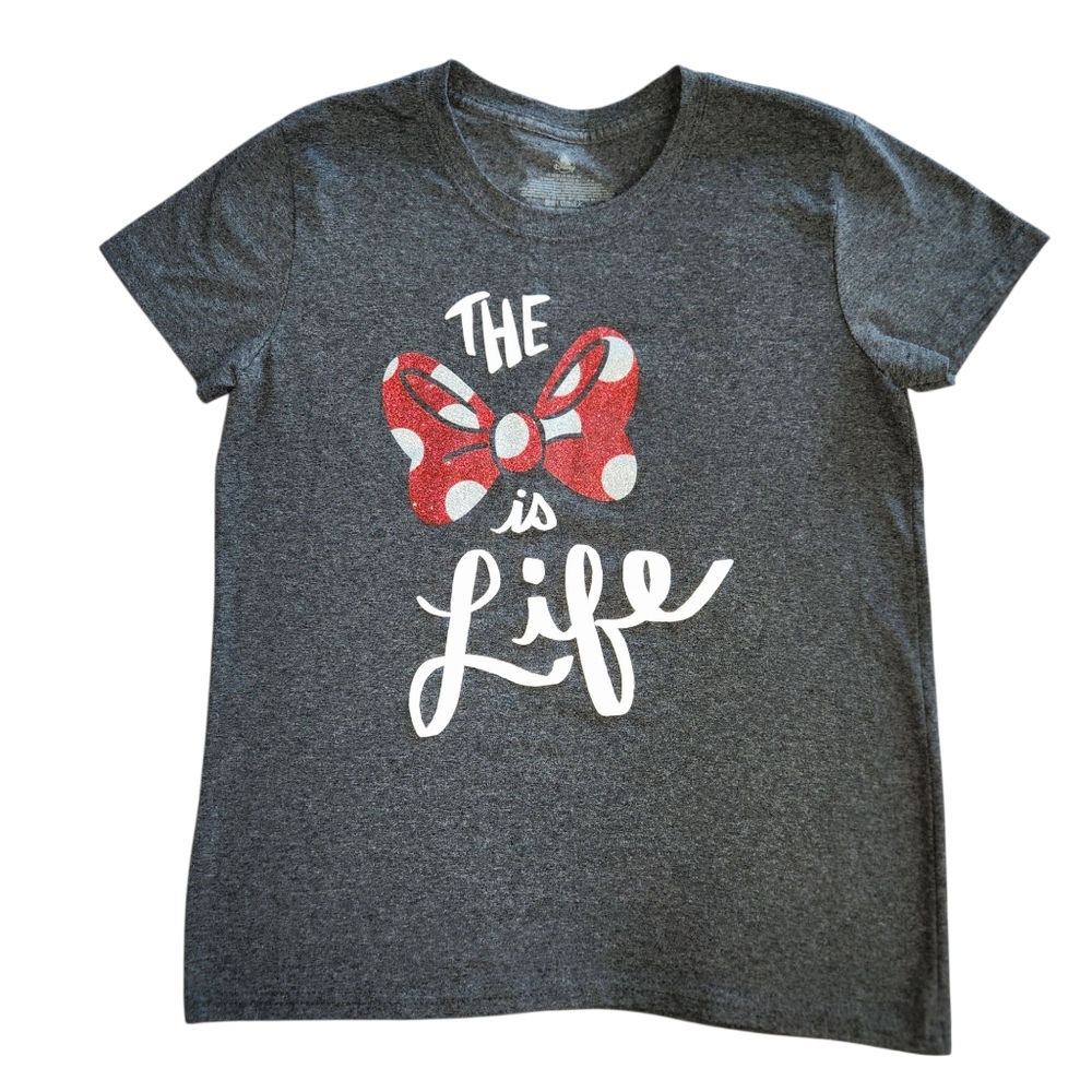 Disney Size Medium T Shirt Minnie Mouse Red Bow THE BOW IS LIFE Gray Womens